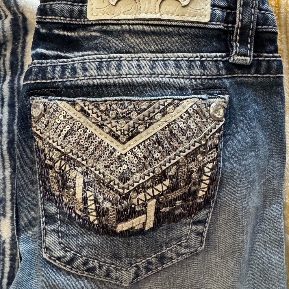 Miss Me Blue Boot Cut Jeans with Silver Accents